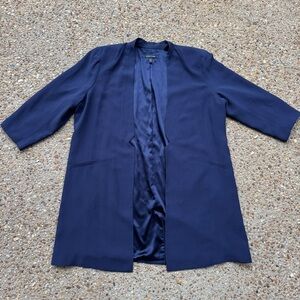 Eileen Fisher 100% Silk Georgette Crepe Navy Blue Blazer Size XL